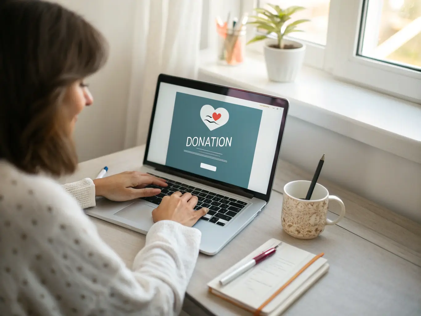 A person making an online donation via a secure payment gateway on a laptop, symbolizing the ease and security of online giving to the RURAL FAMILY ASSOCIATION OF LONGUE.
