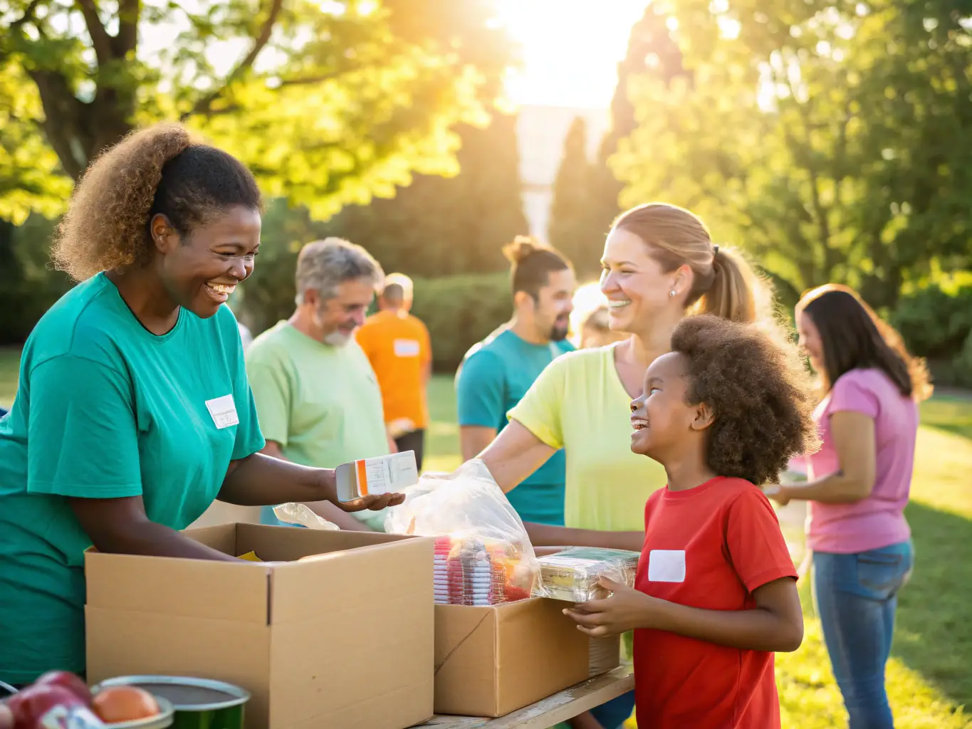 Volunteers helping at a RURAL FAMILY ASSOCIATION OF LONGUE event, symbolizing the value of time and skills donated to support the organization's mission.